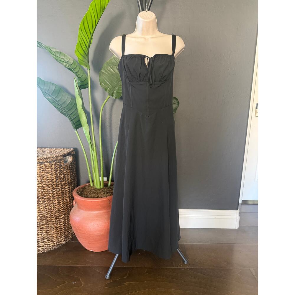 Black Milkmaid Corset Midi Dress Lace Up Back Dark Feminine Size M